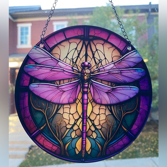 🌼2 for $25🌼 vibrant purple dragonfly, 6 inch acrylic iv Suncatcher, acrylic disk - Picture 1 of 3